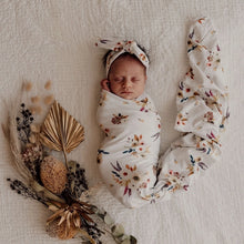 Load image into Gallery viewer, BOHO POSY I BABY JERSEY WRAP &amp; TOPKNOT SET